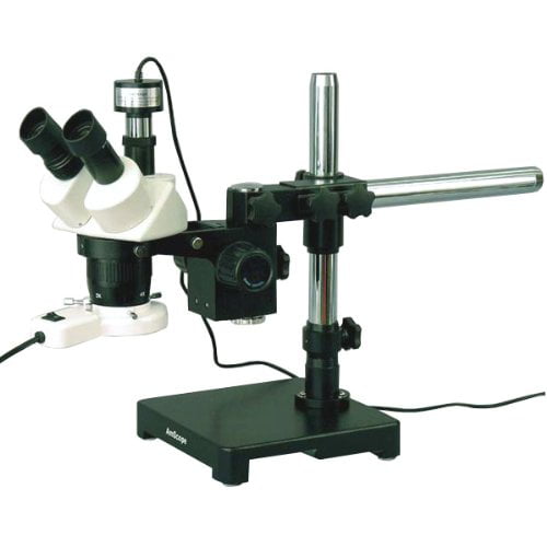 WH10x Eyepieces Single-Arm Boom Stand 110V-120V Includes 2.0x Barlow Lens 10X/20X/30X/60X Magnification 1X/3X Objective 8W Fluorescent Ring Light AmScope SW-3T13Z-FRL Trinocular Stereo Microscope 